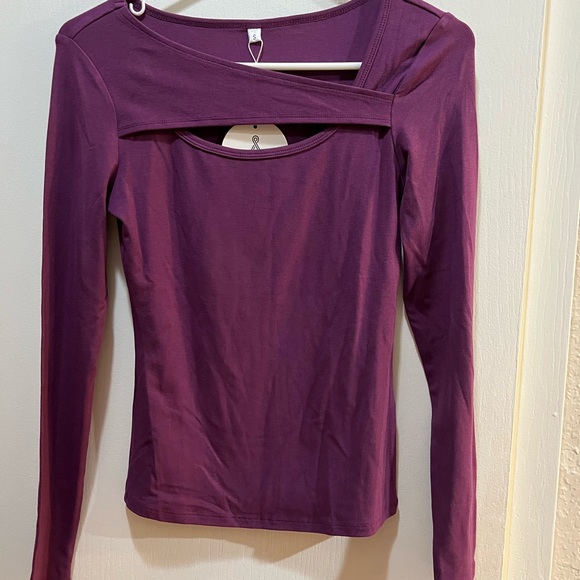Anrabees Tops - Purple Fitted Cut Out Blouse